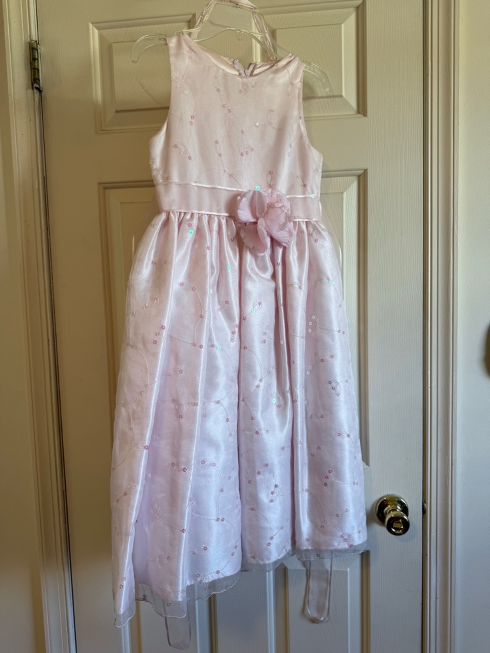 Girls' Pink Floral Satin Party Dress with Bow and Crown